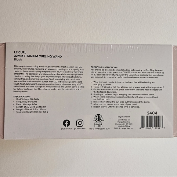 NWT L'ange Le Curl Titanium Curling Wand - 32mm - Picture 6 of 6